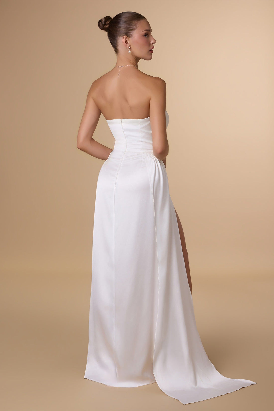 Amoris T215W Fitted Strapless Luxurious Satin Side Sash Wedding Dress - DestGlow
