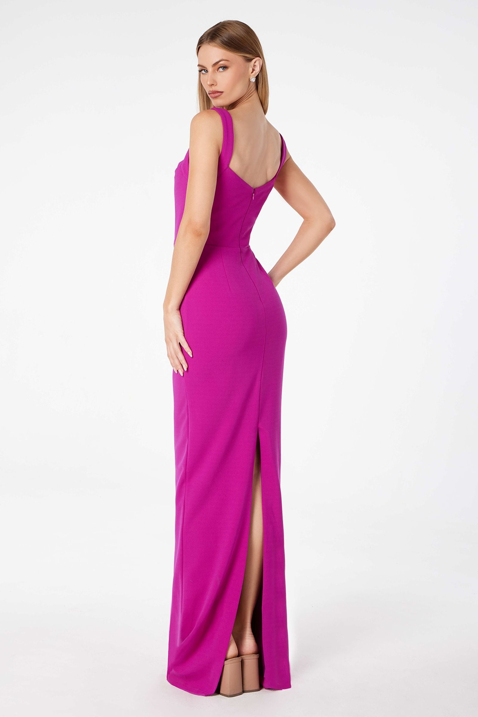 Astee T3000 Classic Modest Fitted Gown with Back Leg Slit by DiscountDressShop