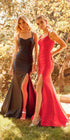 Nox Anabel T481 Long Scoop Neck Spaghetti Strap Fitted Gown Slit by DiscountDressShop