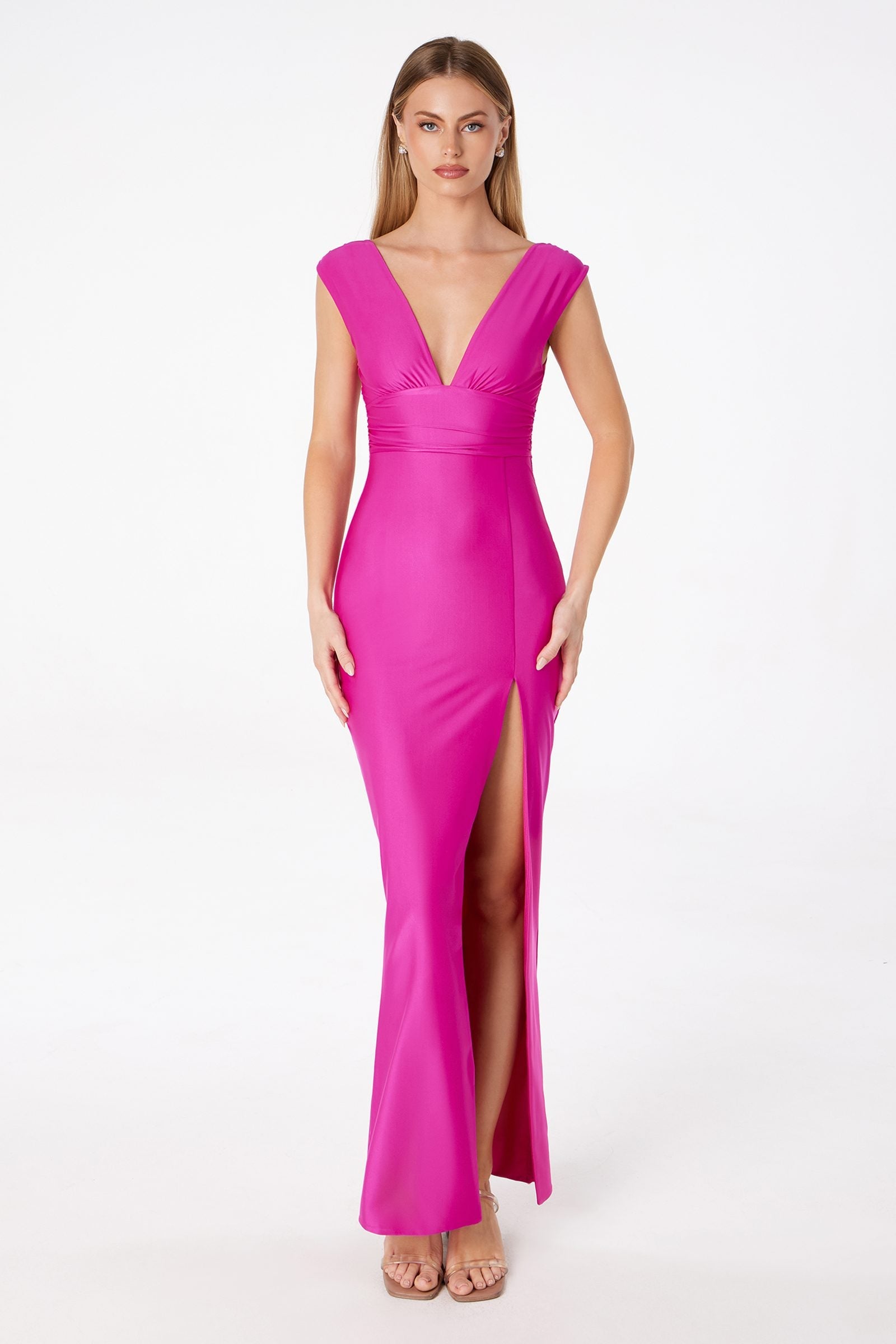 Astee T5000 Ankle Length Evening Gown V-Neckline Side Slit by DiscountDressShop