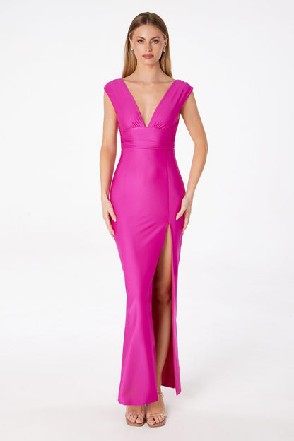 Astee T5000 Ankle Length Evening Gown V-Neckline Side Slit by DiscountDressShop
