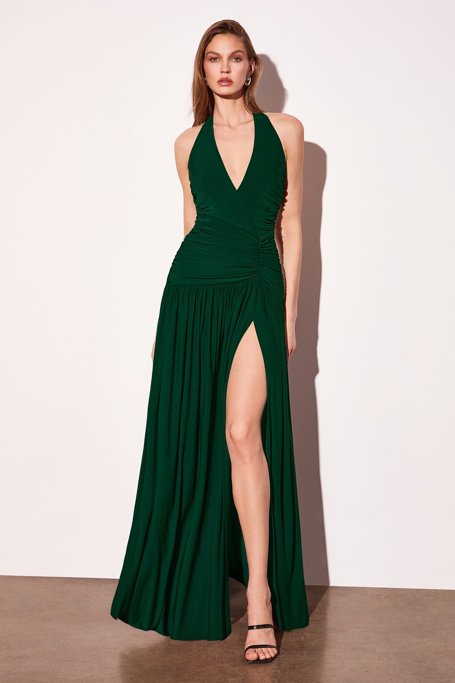 Astee T502 Halter Top V-Neckline Evening Gown with Leg Slit by DiscountDressShop
