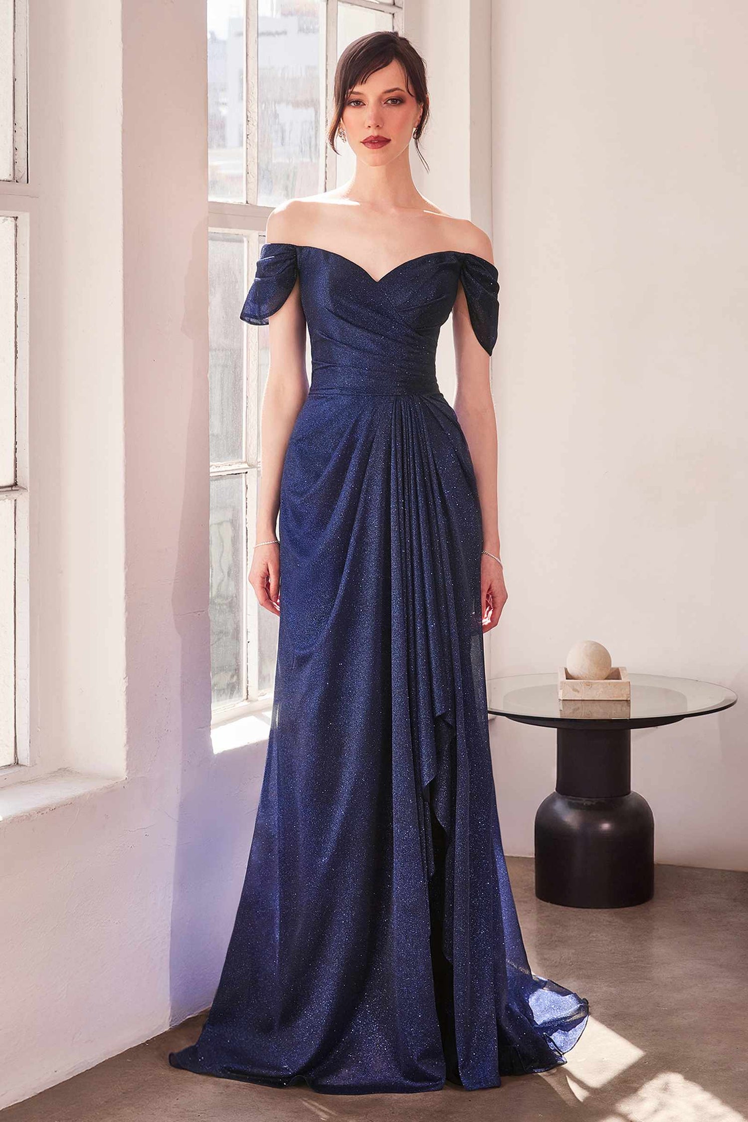 Ladivine Amoris T604 Off Shoulder Glitter Long Evening Gown by DiscountDressShop