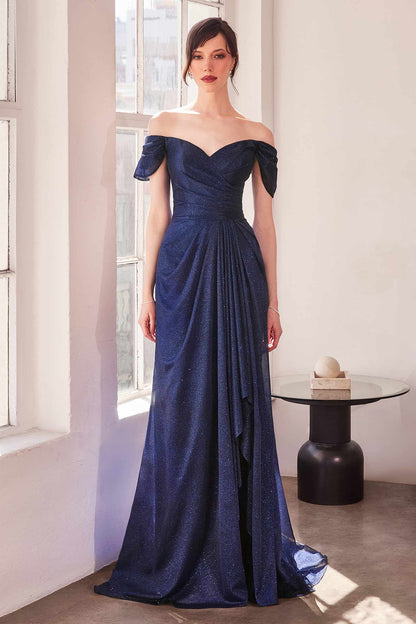 Ladivine Amoris T604 Off Shoulder Glitter Long Evening Gown by DiscountDressShop