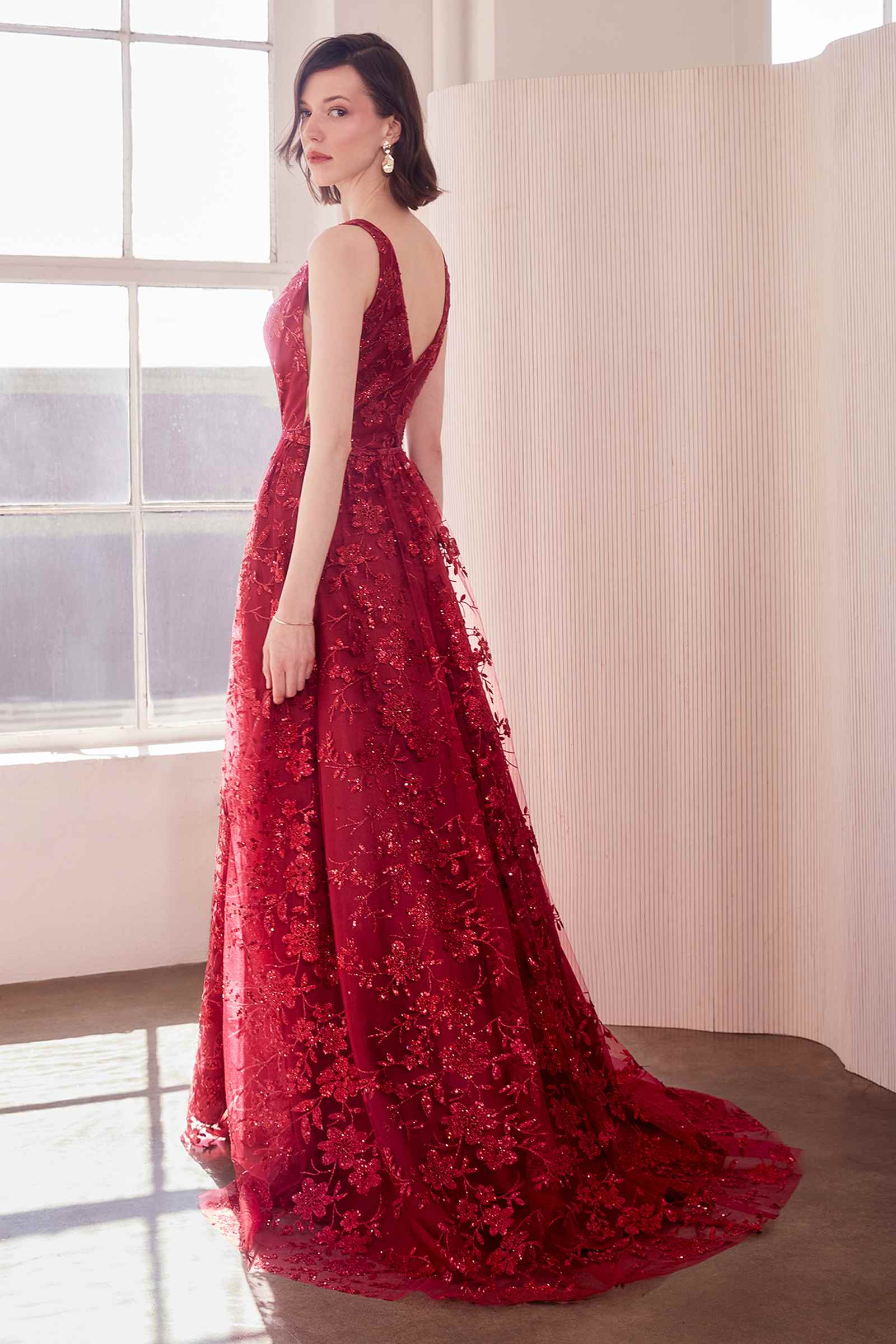 Ladivine Amoris T606 Long Sleeveless Glitter Print A-Line Gown by DiscountDressShop