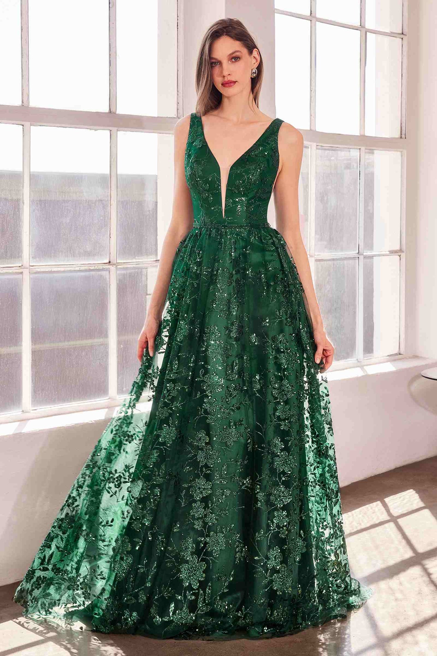 Ladivine Amoris T606 Long Sleeveless Glitter Print A-Line Gown by DiscountDressShop