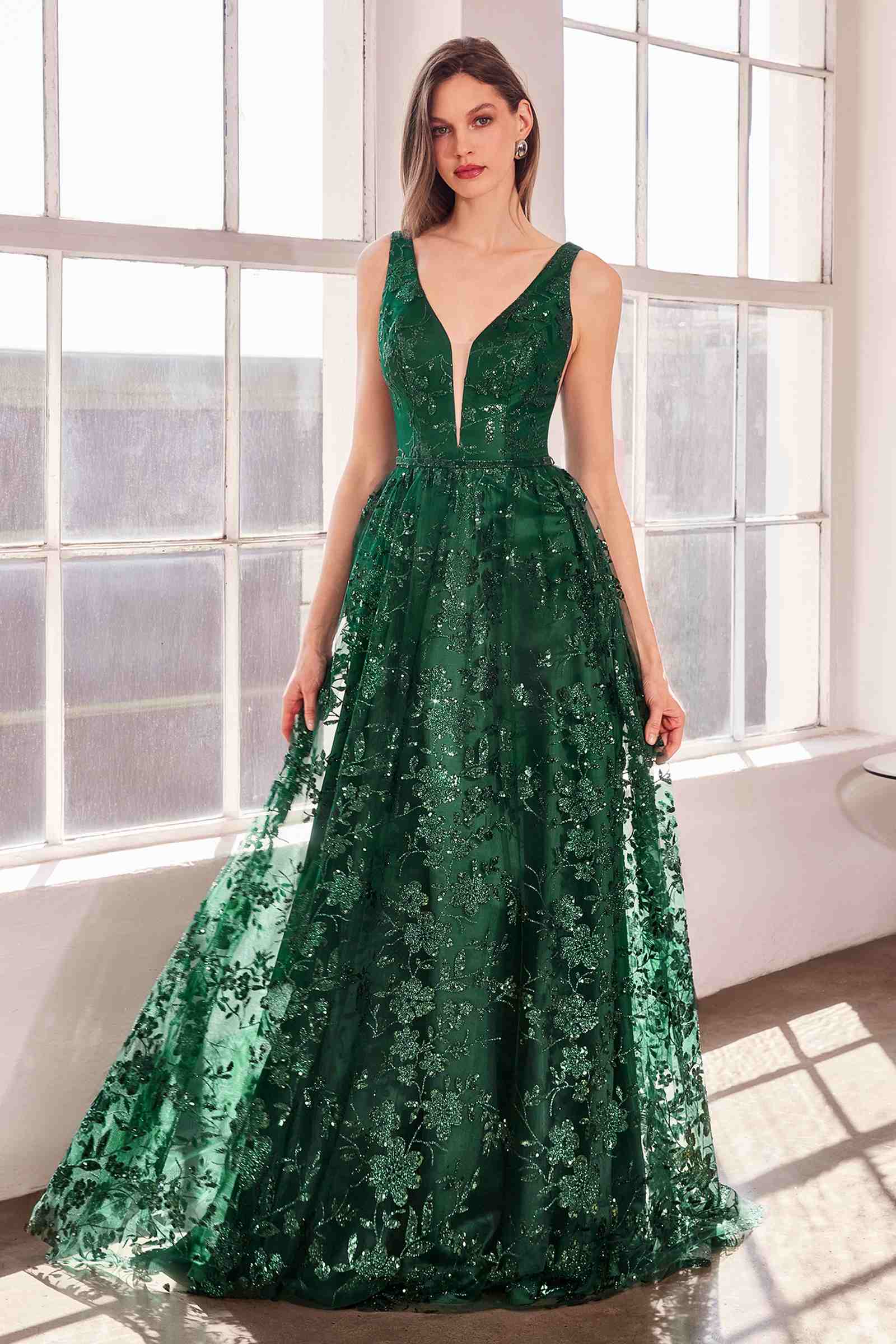 Ladivine Amoris T606 Long Sleeveless Glitter Print A-Line Gown by DiscountDressShop