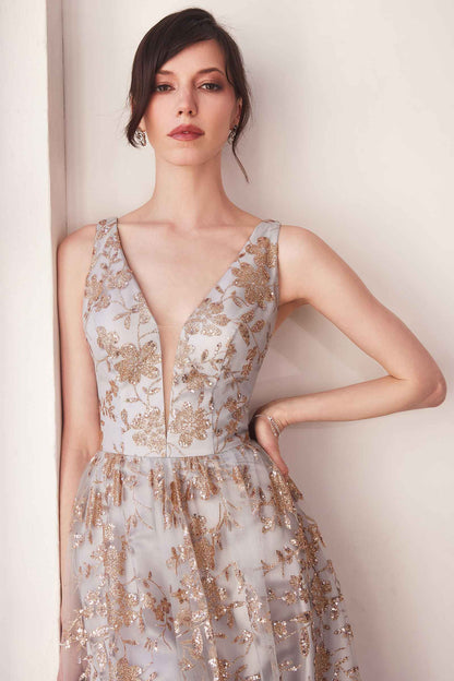 Ladivine Amoris T606 Long Sleeveless Glitter Print A-Line Gown by DiscountDressShop