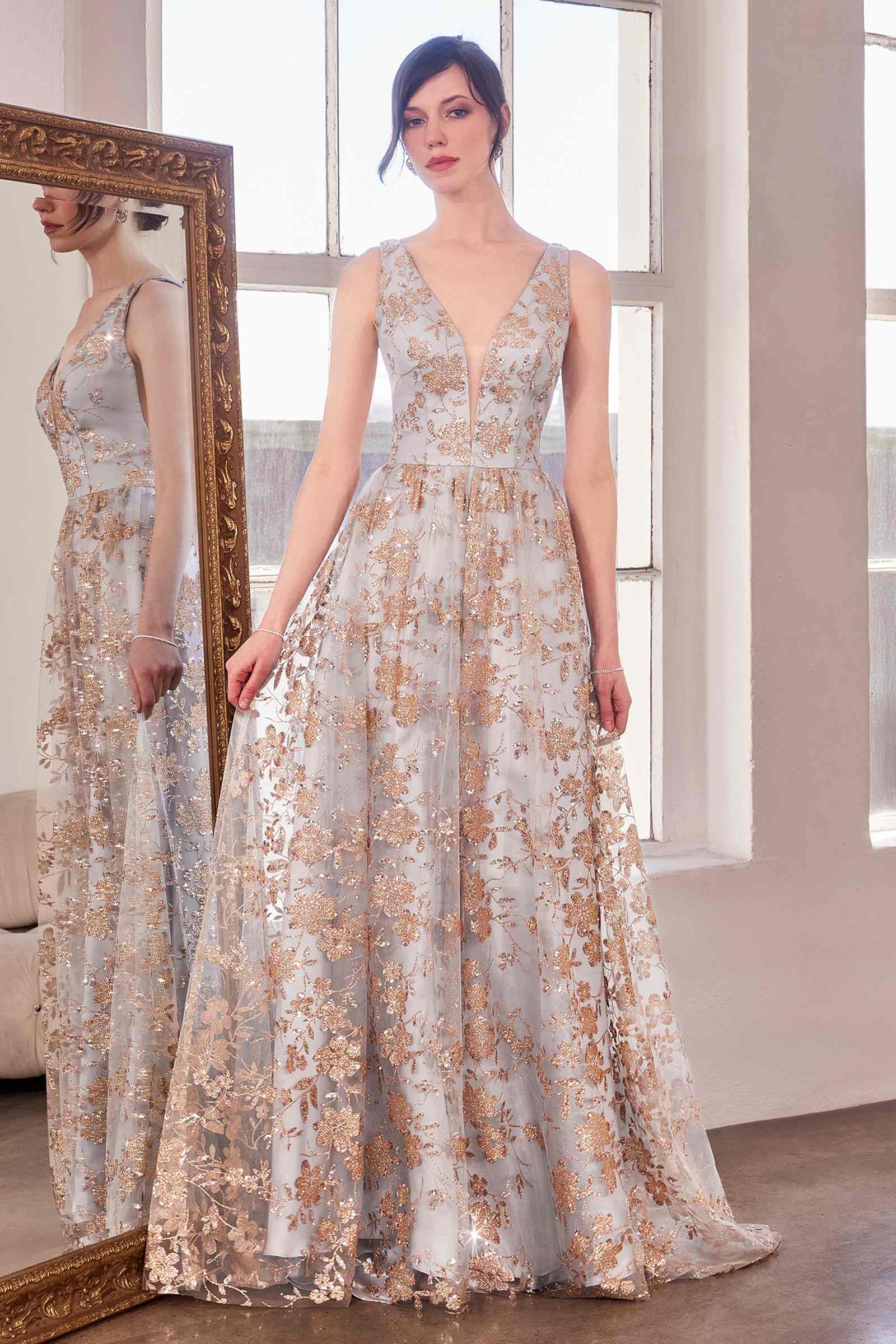 Ladivine Amoris T606 Long Sleeveless Glitter Print A-Line Gown by DiscountDressShop