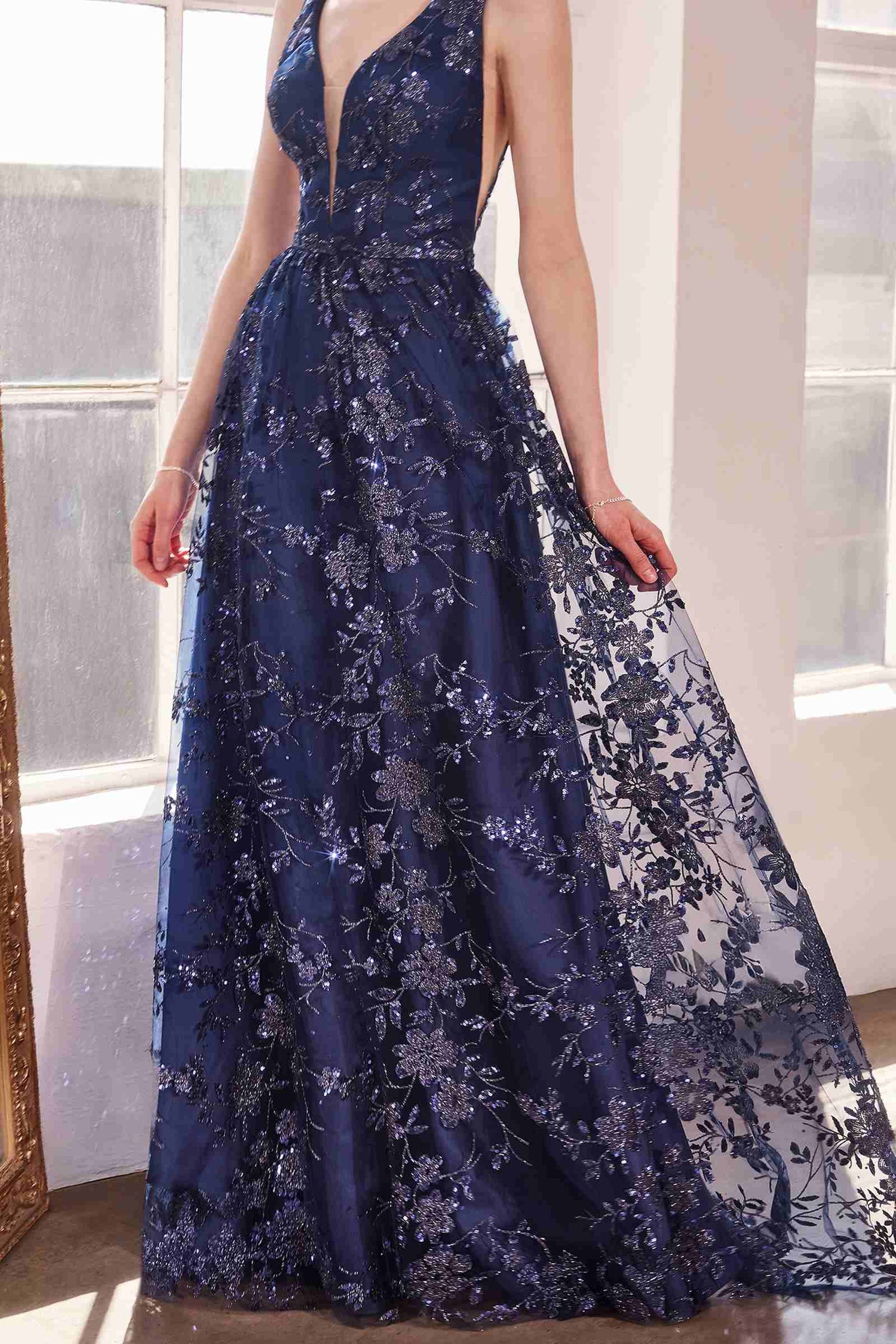 Ladivine Amoris T606 Long Sleeveless Glitter Print A-Line Gown by DiscountDressShop