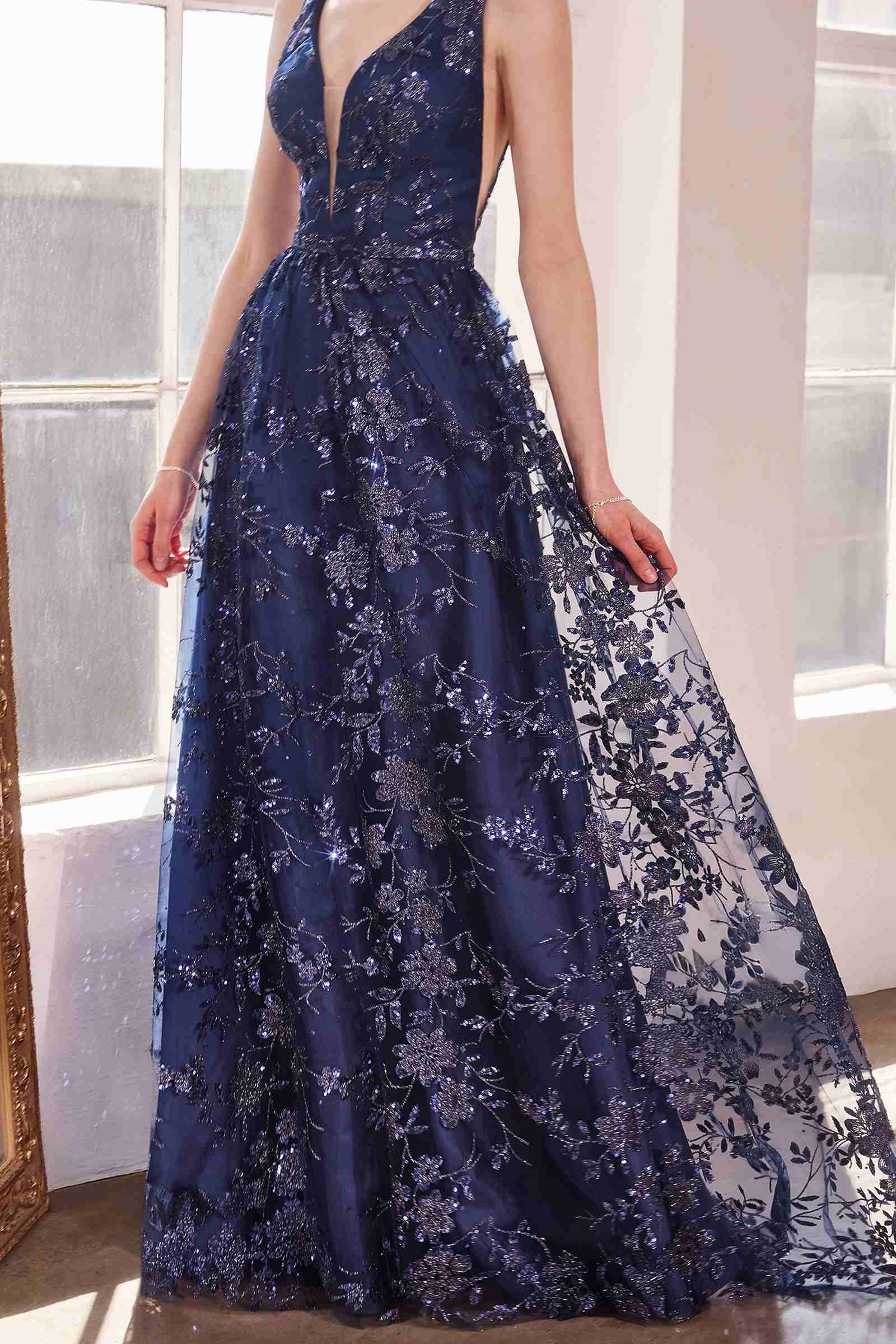 Ladivine Amoris T606 Long Sleeveless Glitter Print A-Line Gown by DiscountDressShop