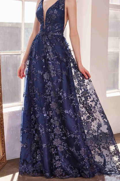 Ladivine Amoris T606 Long Sleeveless Glitter Print A-Line Gown by DiscountDressShop