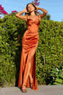 Ladivine Amoris T608 Long Fitted Satin Prom Gown Corset Bodice Slit by DiscountDressShop