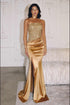 Amoris T609 Strapless Fitted Satin Gown Sequin Bodice Side Slit by DiscountDressShop
