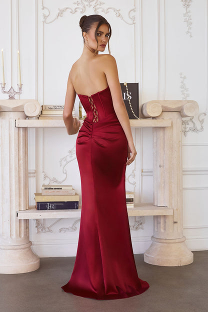 Amoris T611 Strapless Satin Gown Boned Bodice Fitted Skirt Lace-Up Back by DiscountDressShop