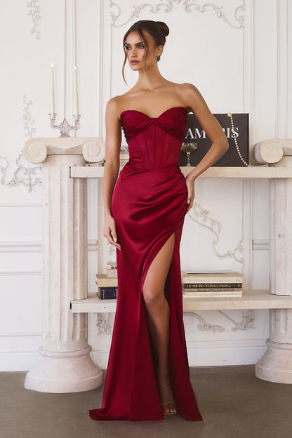 Amoris T611 Strapless Satin Gown Boned Bodice Fitted Skirt Lace-Up Back by DiscountDressShop