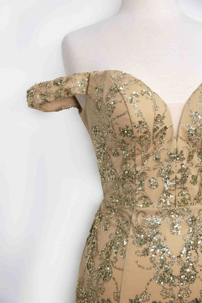 Amoris T613 Fitted Off the Shoulder Sequin Lace Sweep Train Gown by DiscountDressShop