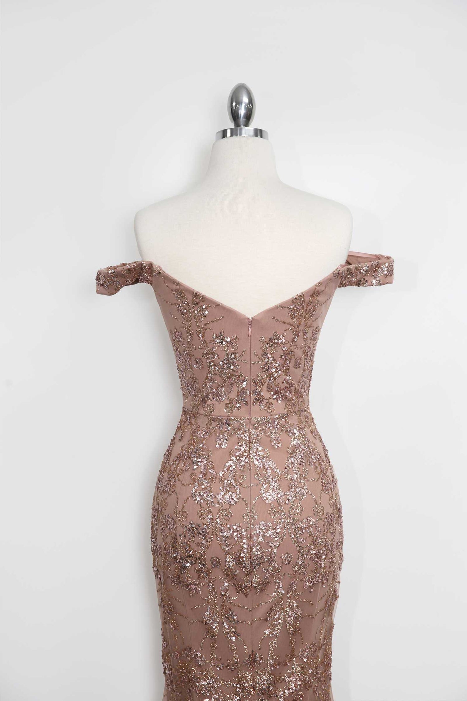 Amoris T613 Fitted Off the Shoulder Sequin Lace Sweep Train Gown by DiscountDressShop