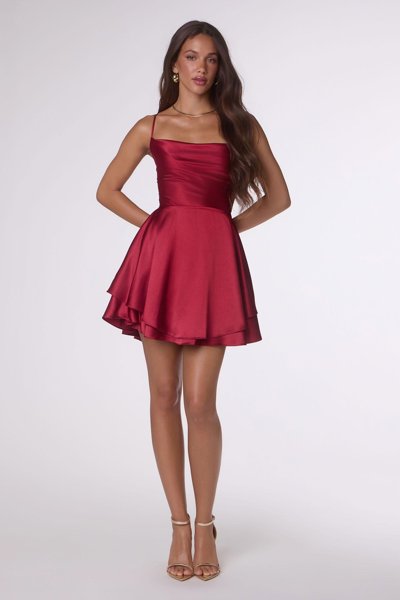 Amoris T616 Fit and Flare Satin Mini Party Dress by DiscountDressShop