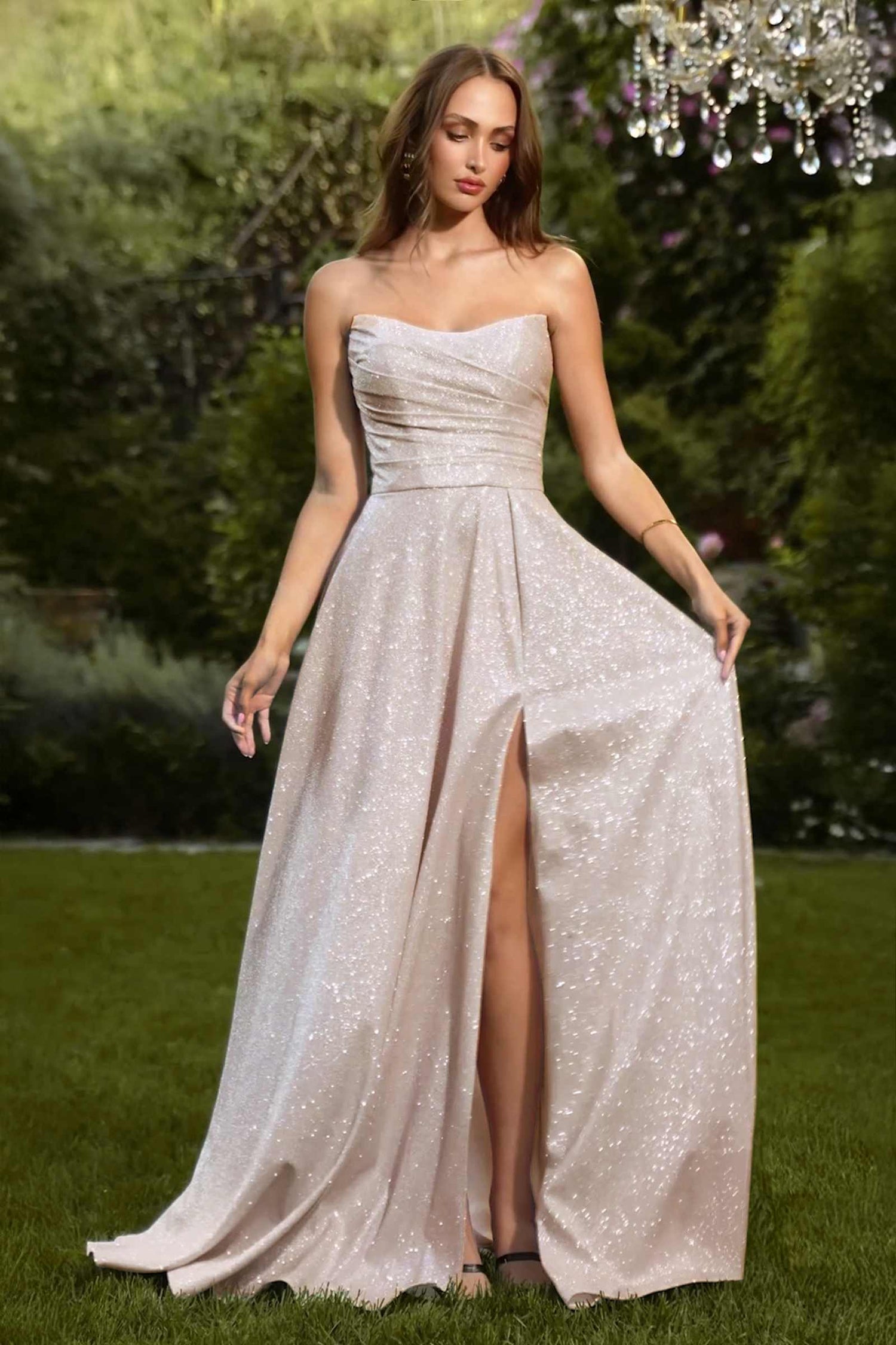 Ladivine Amoris T701 Strapless Glitter A-Line Gown by DiscountDressShop
