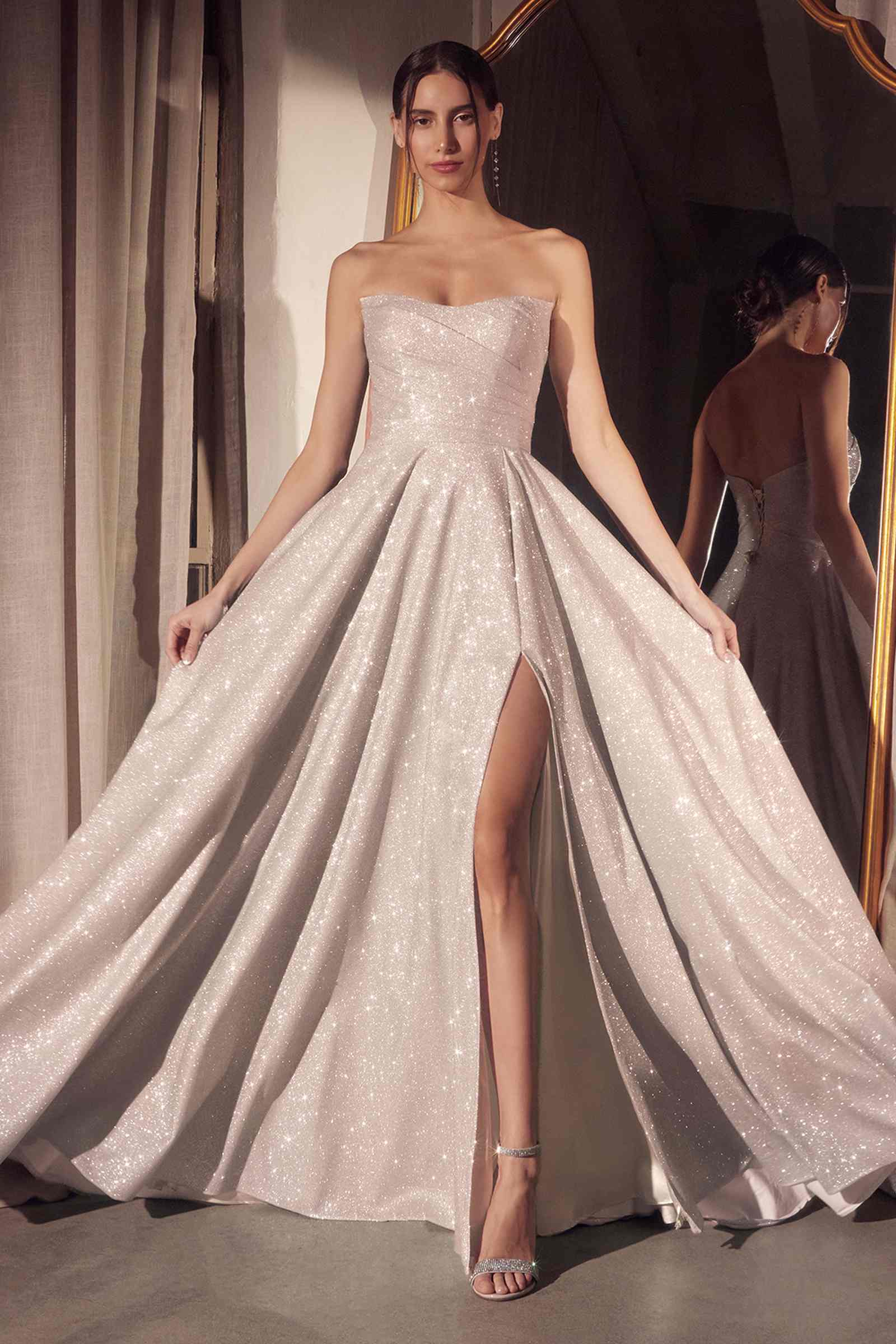 Ladivine Amoris T701 Strapless Glitter A-Line Gown by DiscountDressShop