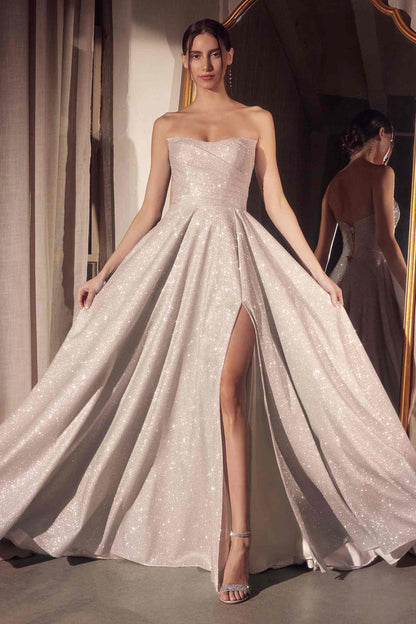 Ladivine Amoris T701 Strapless Glitter A-Line Gown by DiscountDressShop