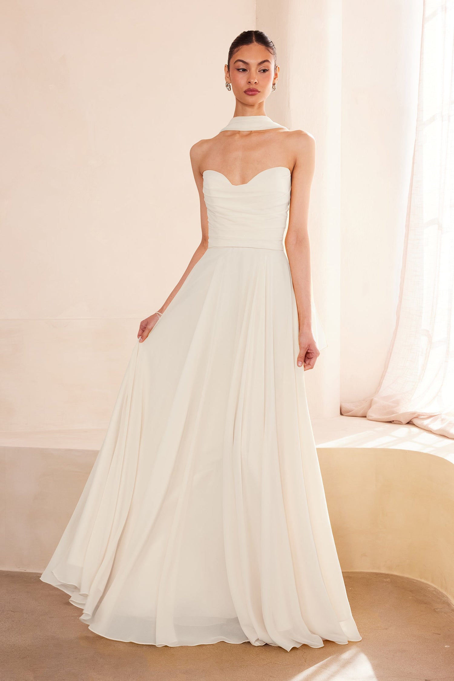 Ladivine Amoris T703W White Dress Strapless A-Line Gown