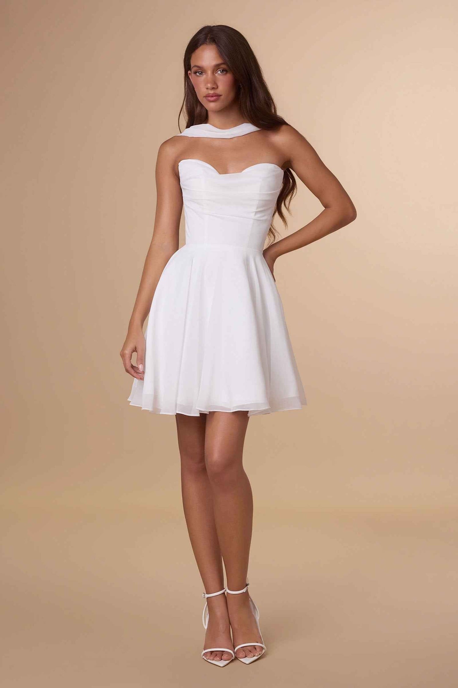 Amoris T709W Short Strapless Off White Chiffon Dress  DestGlow