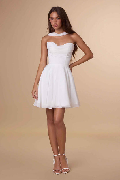 Amoris T709W Short Strapless Off White Chiffon Dress  DestGlow