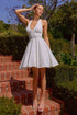 Amoris T710W Halter Top Short V-Neck Off White Glitter Dress by DiscountDressShop