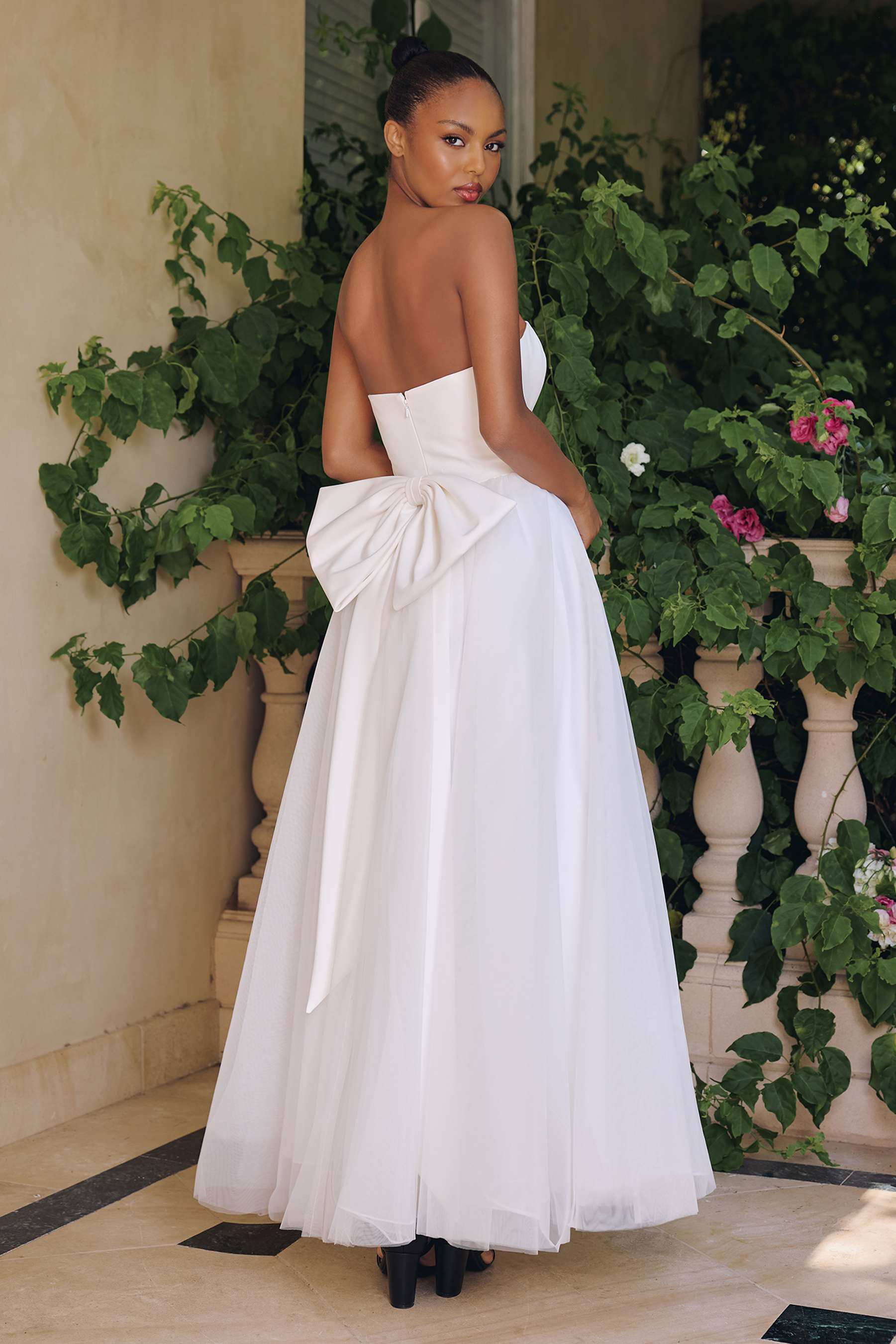 Amoris T712W Strapless Crepe Bodice A-Line Bridal Gown Layered Tulle Skirt by DiscountDressShop