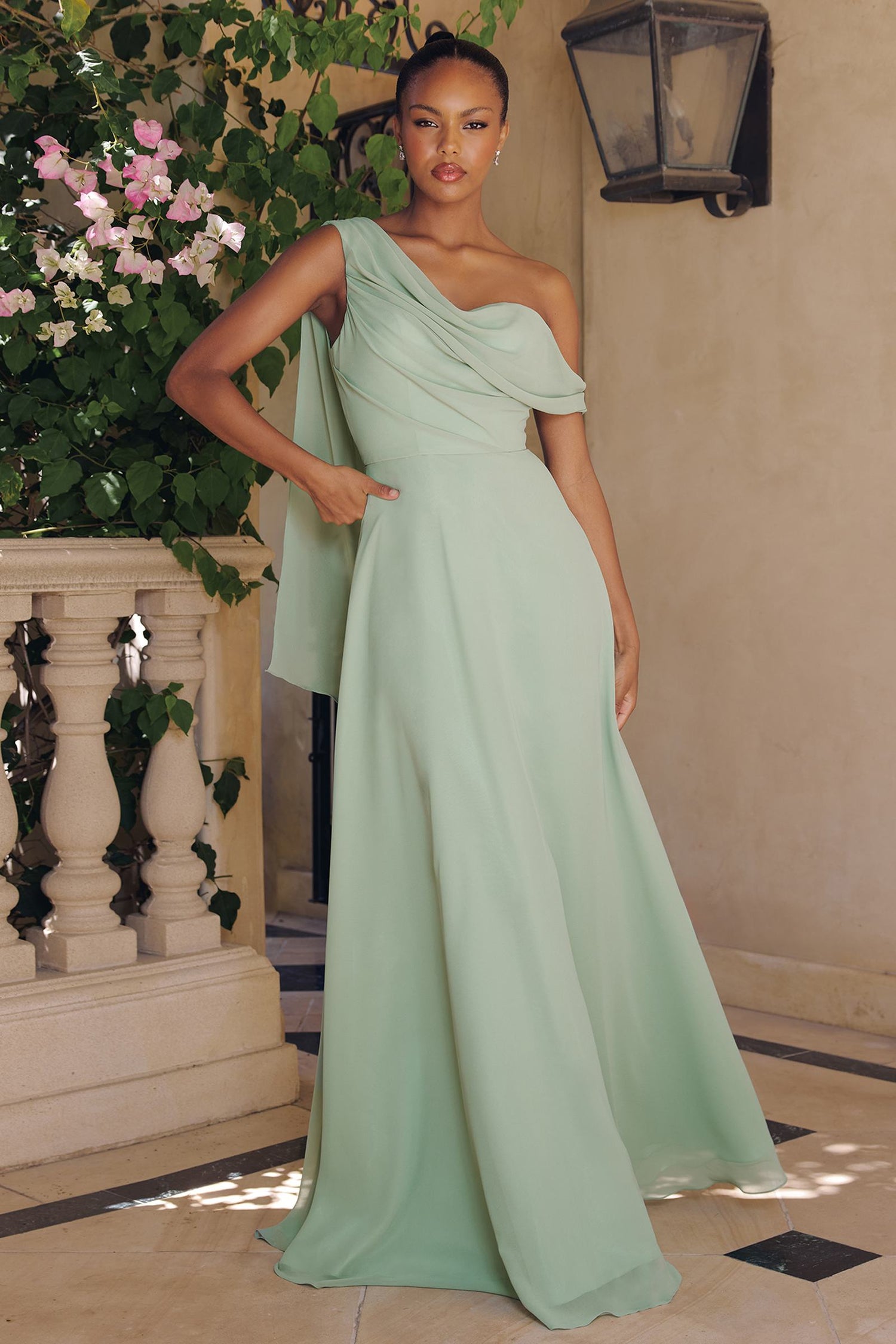 Amoris T716 One Shoulder Chiffon A-Line Evening Dress by DiscountDressShop