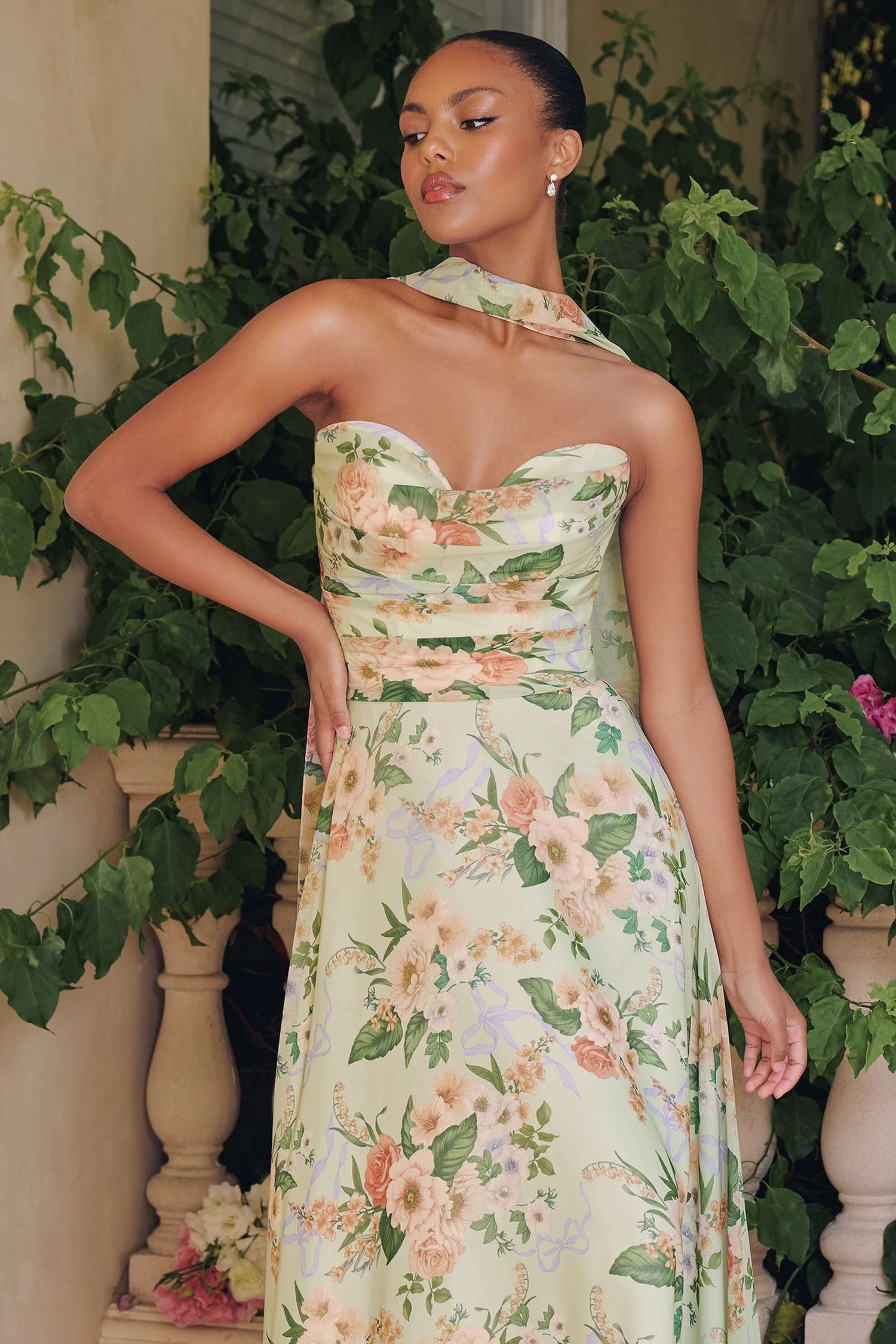 Amoris T717 Floral Chiffon A-Line Gown Corset Back - DestGlow