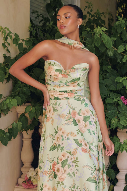 Amoris T717 Floral Chiffon A-Line Gown Corset Back - DestGlow