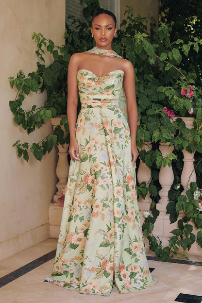 Amoris T717 Floral Chiffon A-Line Gown Corset Back - DestGlow