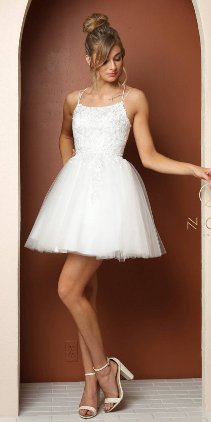Nox Anabel T718 Short A-Line Corset Back Baby Doll Dress Tulle Skirt by DiscountDressShop