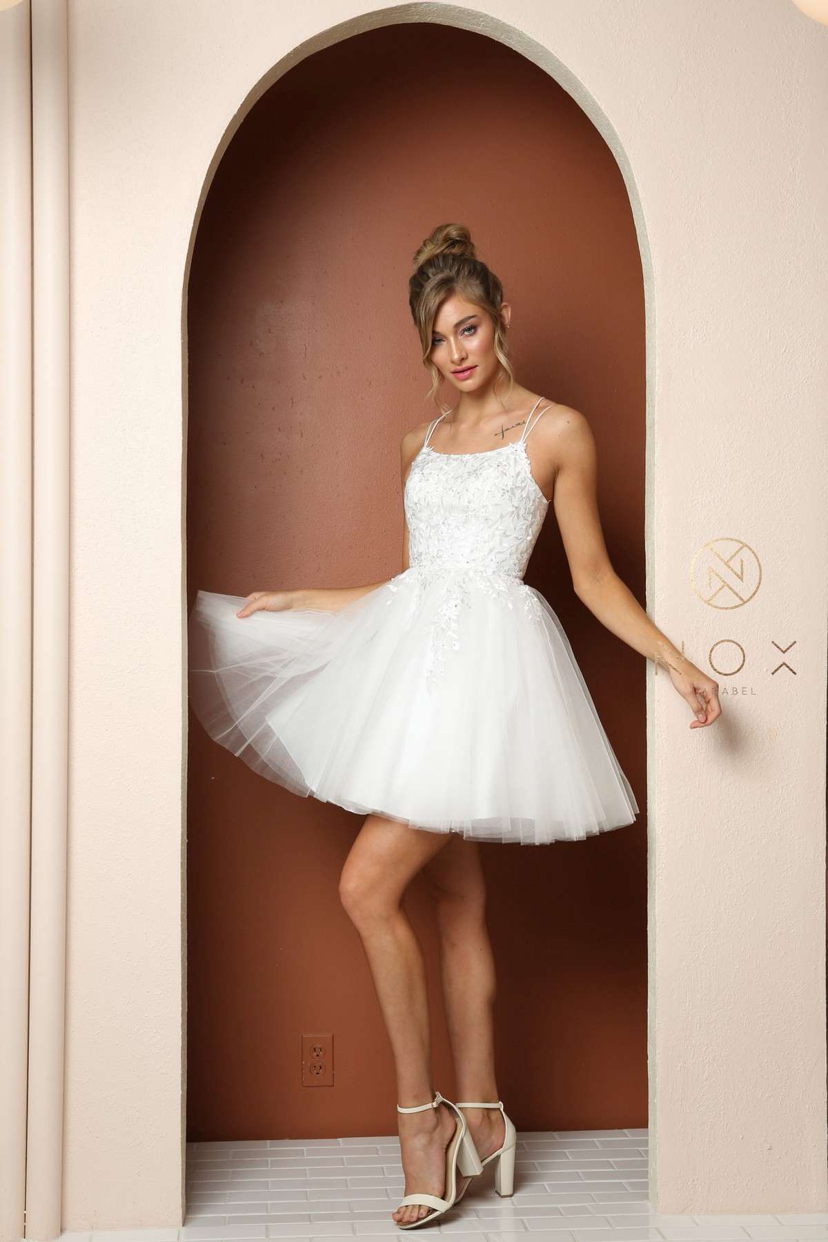 Nox Anabel T718 Short A-Line Corset Back Baby Doll Dress Tulle Skirt by DiscountDressShop