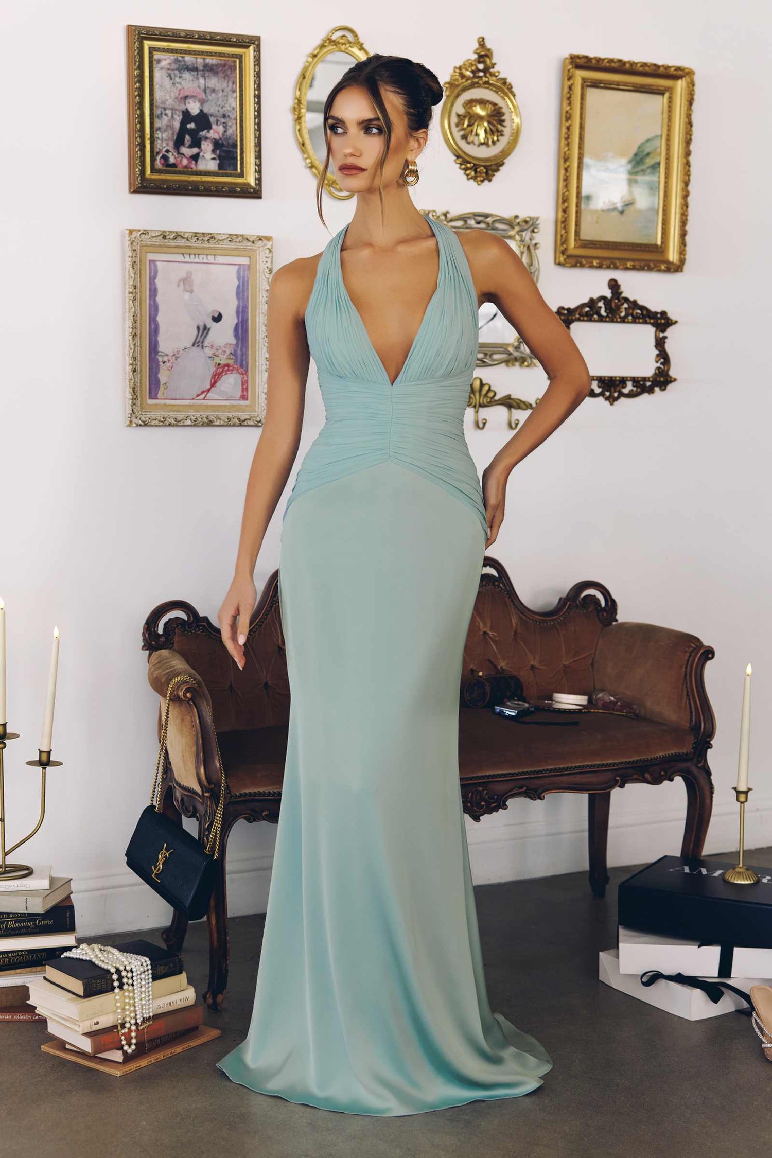 Amoris T720 Halter Satin Sleek Floor Length Gown by DiscountDressShop