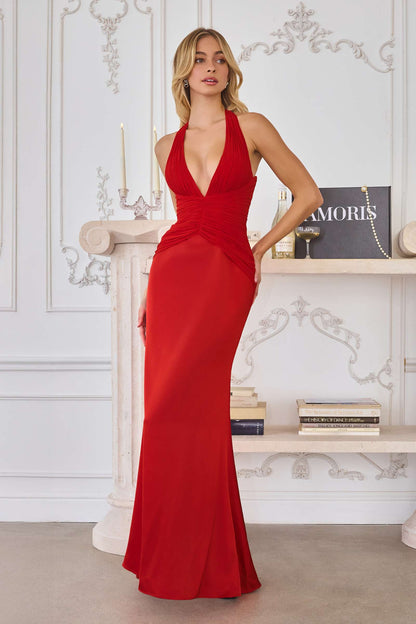 Amoris T720 Halter Satin Sleek Floor Length Gown by DiscountDressShop