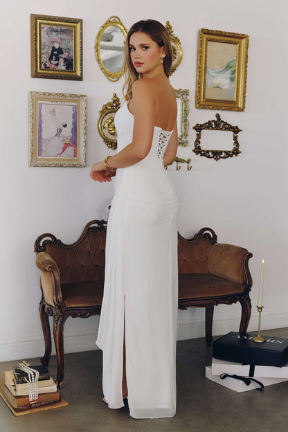 Amoris T726W Strapless Side Sash Chiffon Modern Bridal Gown by DiscountDressShop