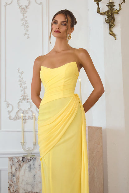 Amoris T726 Strapless Side Sash Chiffon Formal Gown by DiscountDressShop
