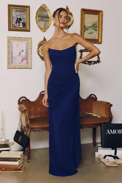 Amoris T726 Strapless Side Sash Chiffon Formal Gown by DiscountDressShop
