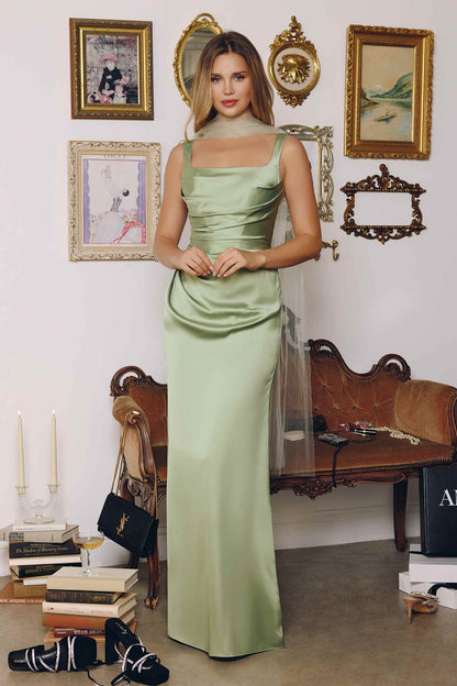 Amoris T729 Sleek Satin Adjustable Straps Fitted Gown by DiscountDressShop