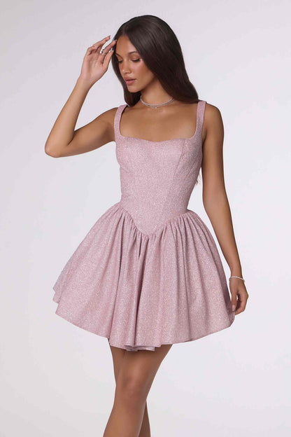 Amoris T738 Short Fitted Bodice Tiered Ruffle Mini Skirt Dress by DiscountDressShop