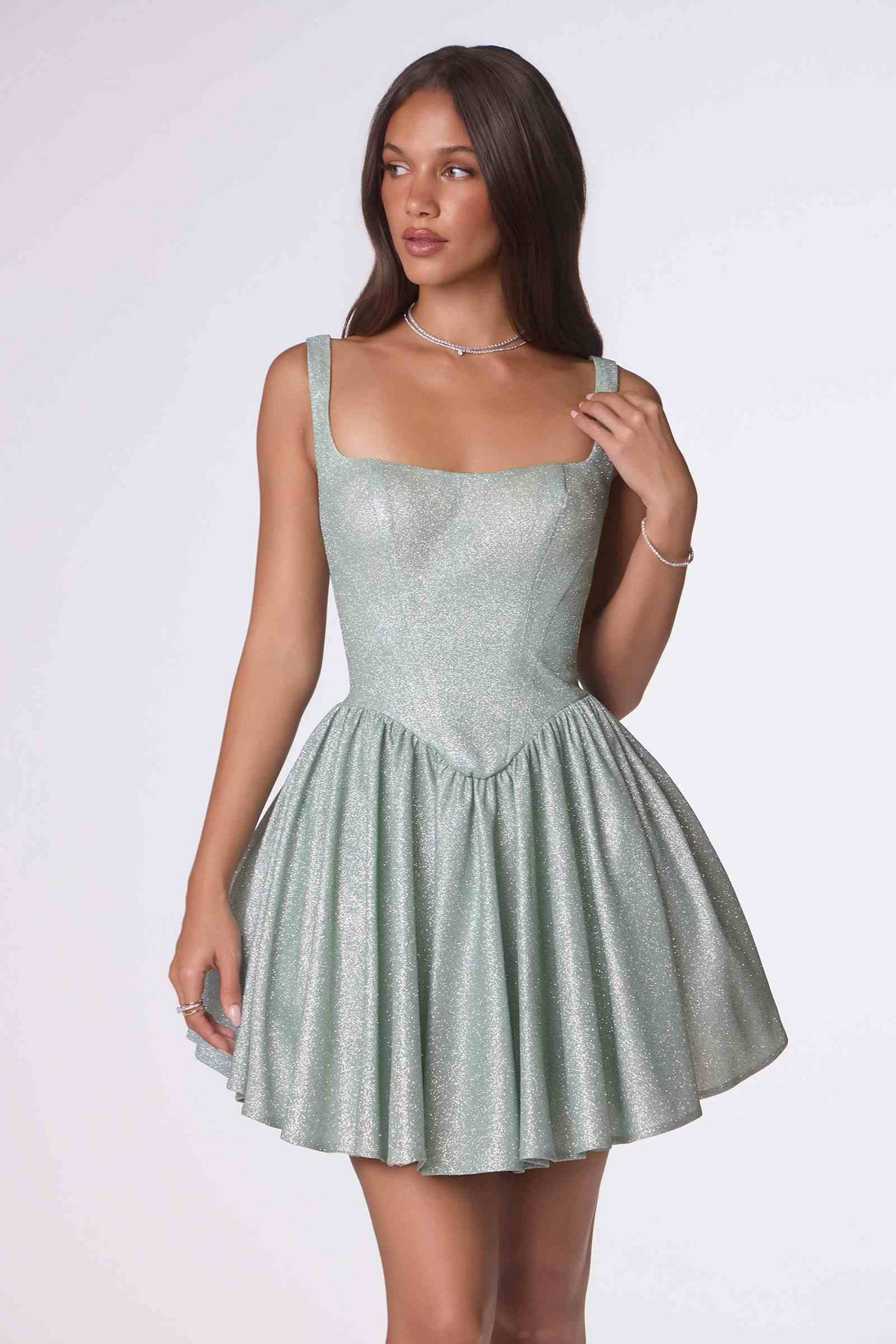 Amoris T738 Short Fitted Bodice Tiered Ruffle Mini Skirt Dress by DiscountDressShop
