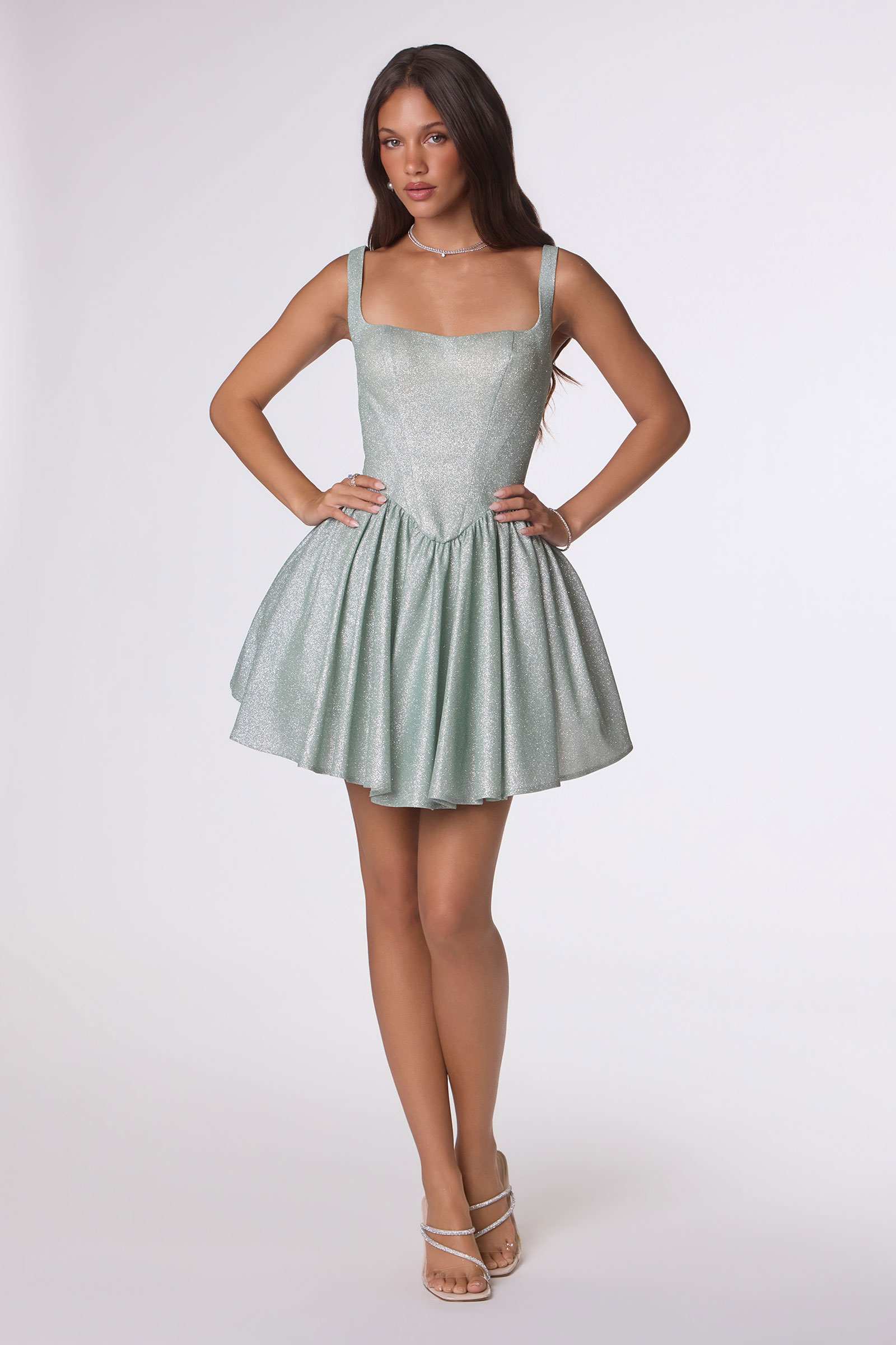 Amoris T738 Short Fitted Bodice Tiered Ruffle Mini Skirt Dress by DiscountDressShop