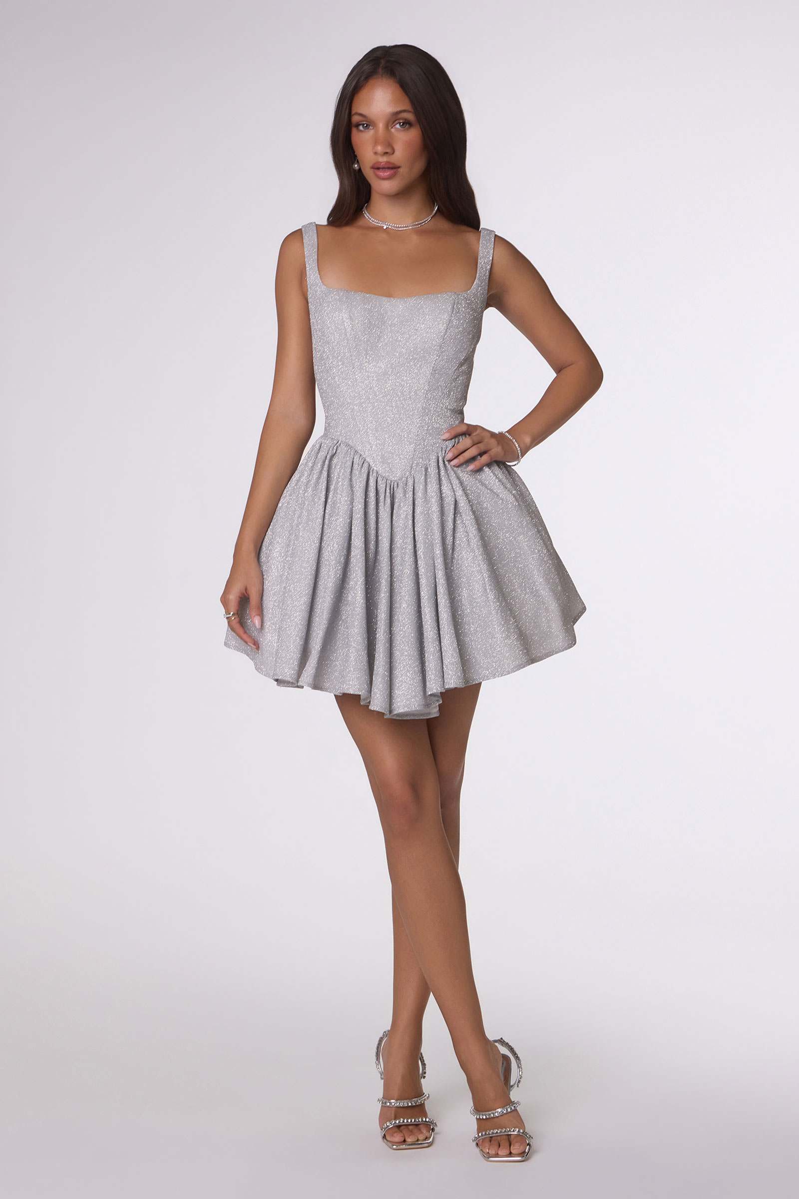 Amoris T738 Short Fitted Bodice Tiered Ruffle Mini Skirt Dress by DiscountDressShop