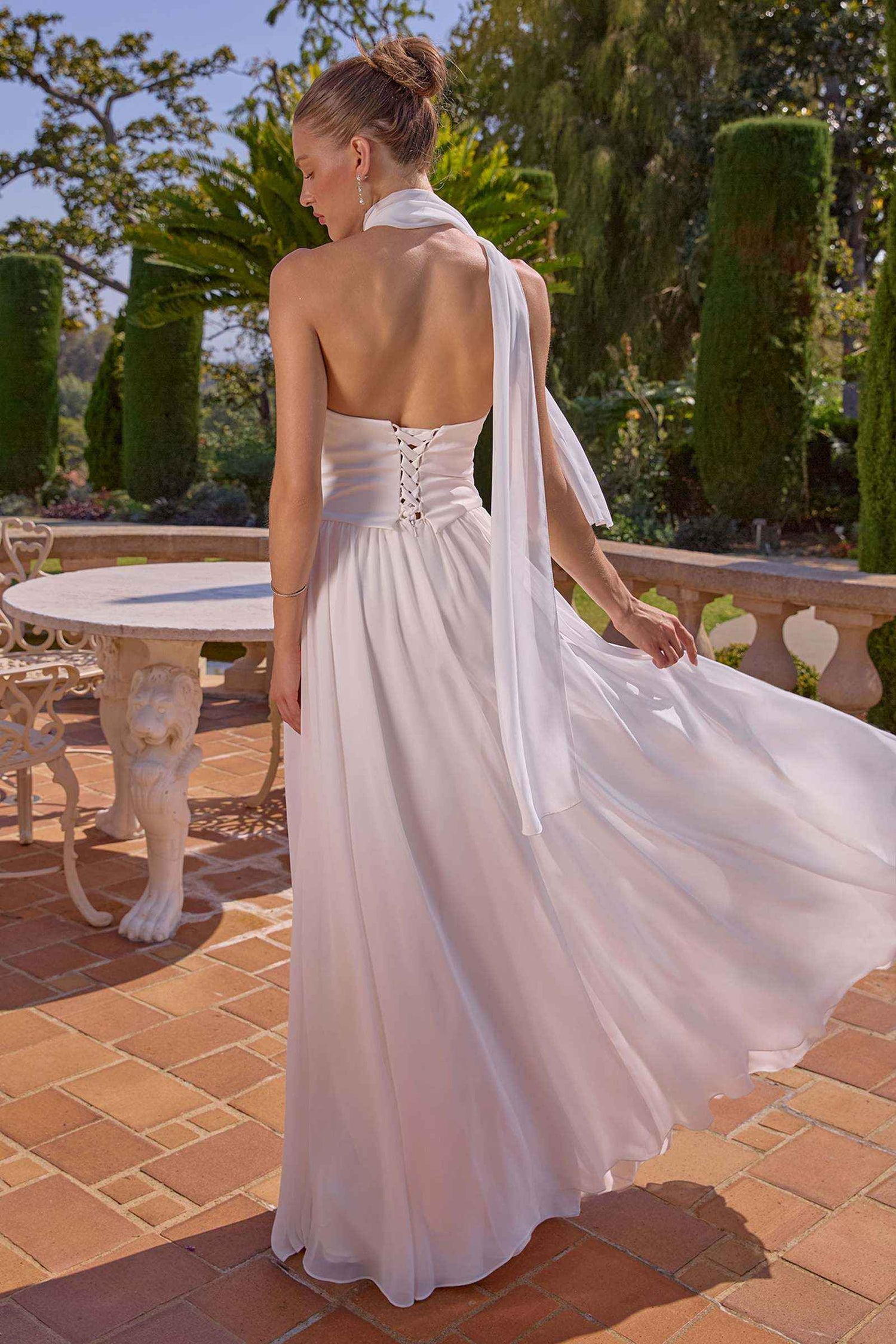 Amoris T741W Flowing A-Line Strapless Chiffon Off White Evening Gown by DiscountDressShop