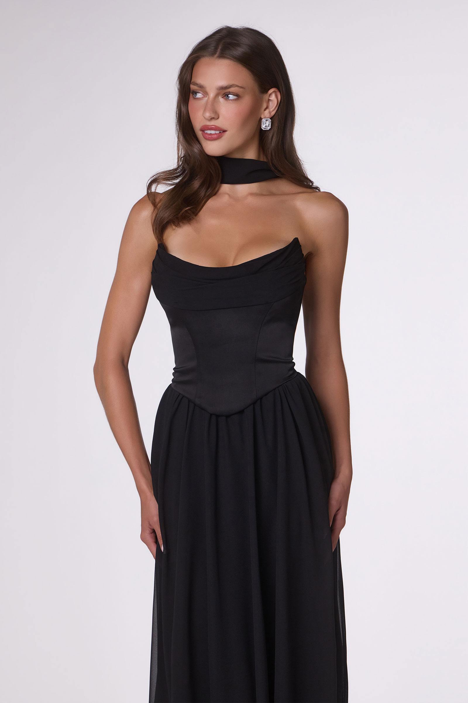 Amoris T741 Flowing A-Line Strapless Chiffon Evening Gown by DiscountDressShop