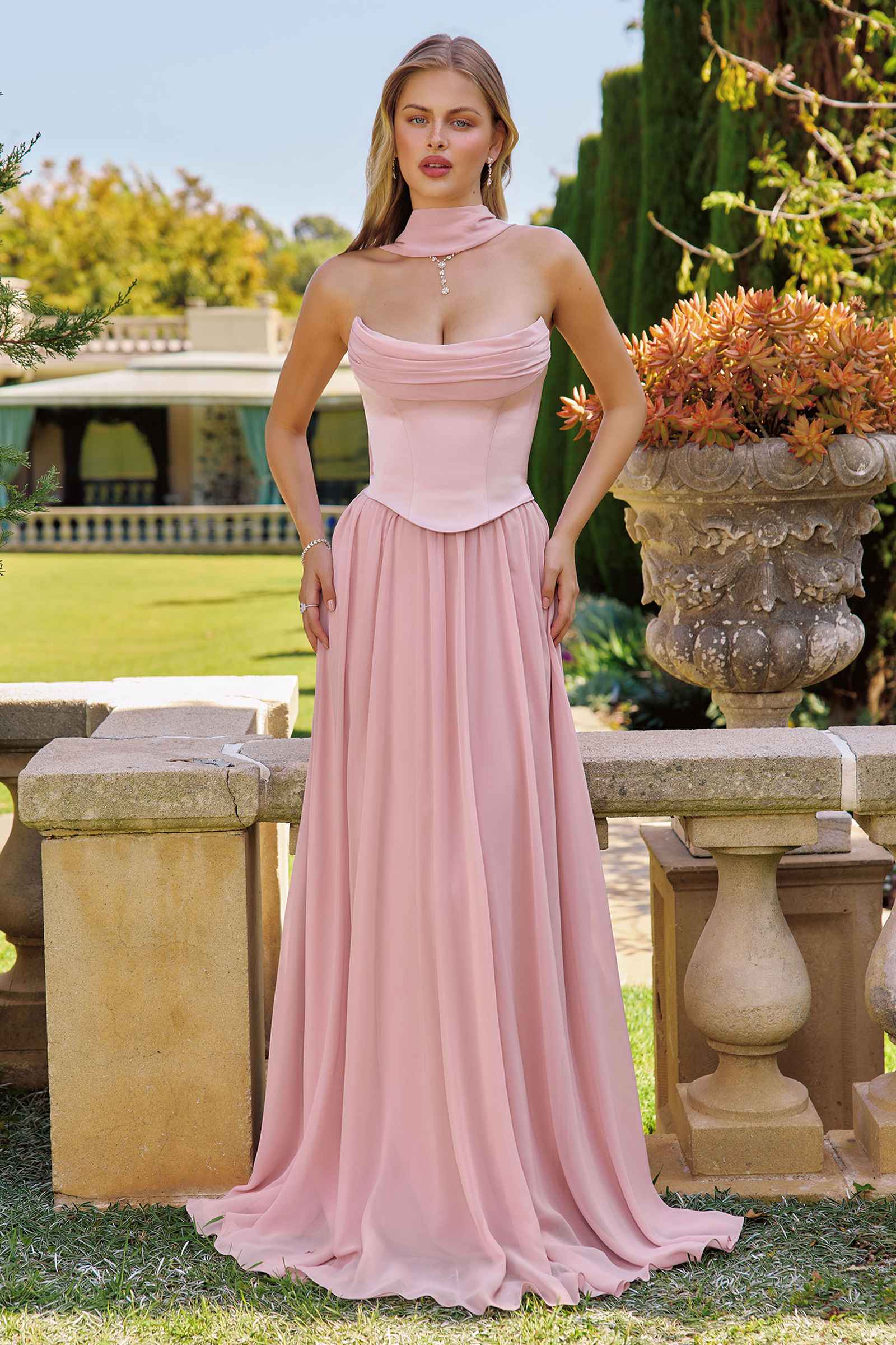 Amoris T741 Flowing A-Line Strapless Chiffon Evening Gown by DiscountDressShop